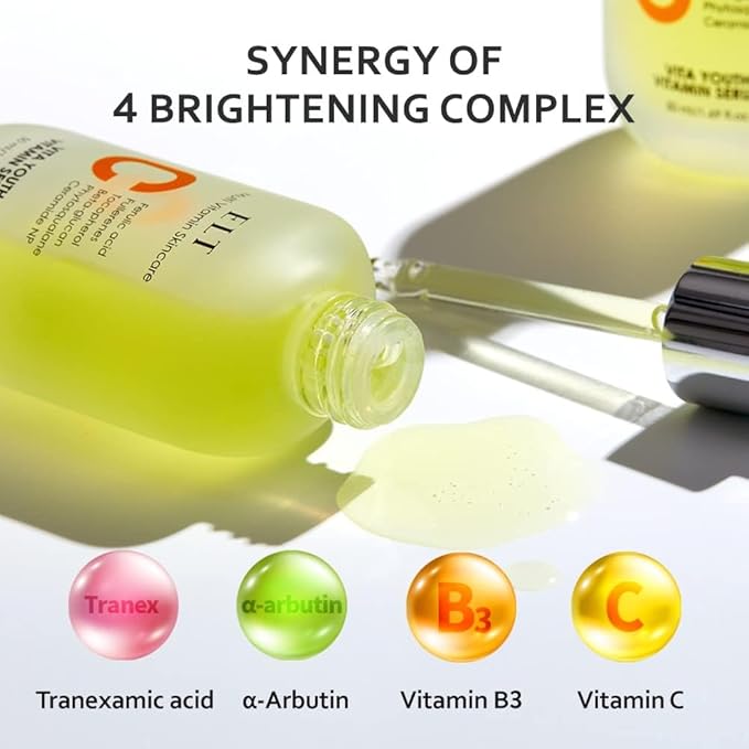 ELT Vita Youth Vitamin C Face Serum 1.69fl.oz.(50ml) -Korean Ferulic Acid, Beta-Glucan - Skin Brightening, Anti-Aging, Dark Spot Remover - K-Beauty Skincare (Pack of 1)