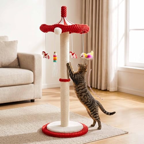 Carousel Cat Scratching Post with Hanging Toys, Interactive Cat Toys