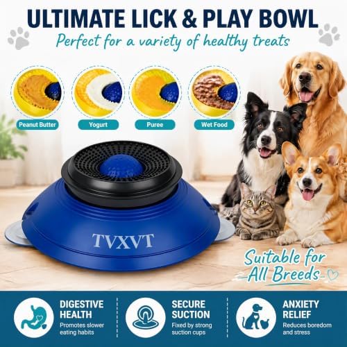 Rolling Lick Feeder Ball Bowl with Suction Cups Anti Slip Slow Feeder Interactive Puzzle Enrichment Toy for Dogs Cats Suitable for Wet Food Yogurt Bone Broth Nutrient Liquid (Blue)