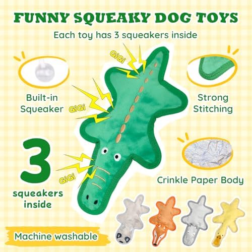 No Stuffing Dog Squeaky Toys, Tough Durable Plush Chew Toy for Boredom and Teething, Interactive Dog Toys for Small Medium Large Dogs to Keep Them Busy (3 PCS)
