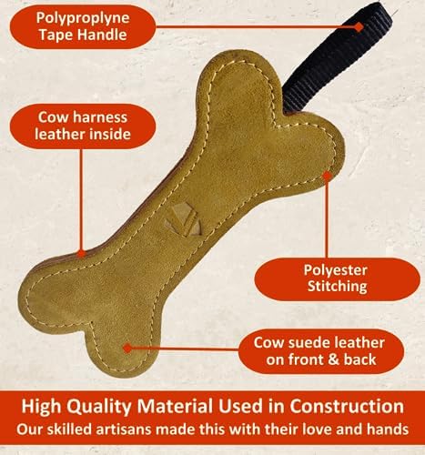 Leather Dog Toys for Small Puppies, Genuine Leather Chew Toys, Safe Puppy Toys, Durable Dog Chews for Teething, Interactive Play, Training, and Healthy Chewing (Bone)