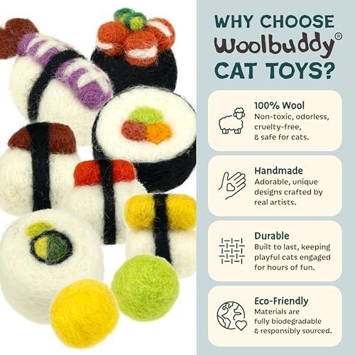 Woolbuddy Wool Cat Toys (Small Sushi 9 PCS) for Indoor Cats Catnip-Free
