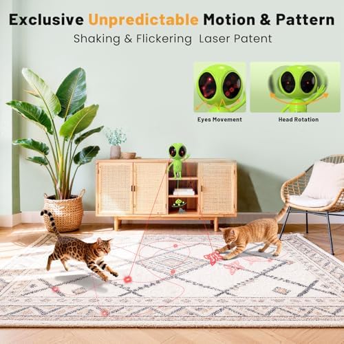 Automatic Cat Laser Toy, 2-in-1 Interactive Cat Toy with Dual Laser & Catnip UFO Teaser, Motion Activated, 5 Laser Patterns, 4 Play Modes, Adjustable Clip Design for Indoor Cats