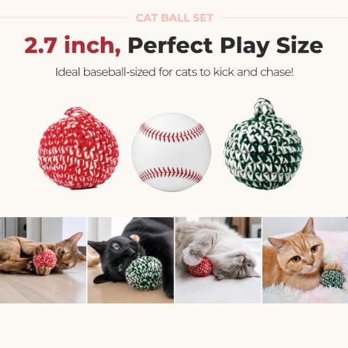 JAYU PET Red Cat Ball, Red & Green Set, 2.7 inch