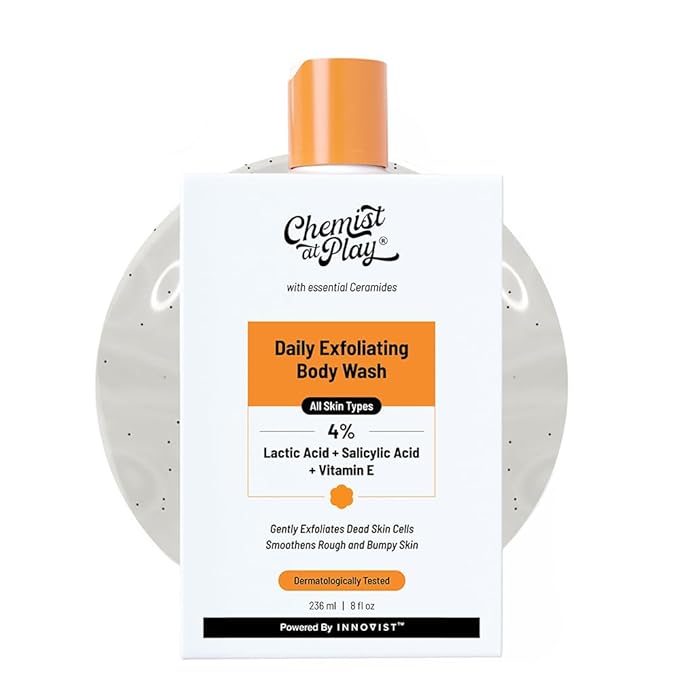 Chemist at Play Body Wash Exfoliating For Dry Rough Bumpy Strawberry Skin With 1% Salicylic Acid 2% Lactic Acid And Ceramides For Men And Women 7.9 Fl oz
