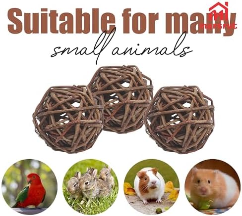 6pcs Willow Balls for Guinea Pig/Rabbits/Bunny, Chew Toys, 2.1-2.3" Natural Branch Wicker Enrichment Treat for Busy Activity & Dental Health, for Chinchillas, Hamsters, Gerbils, Mice, Small Animal Pet