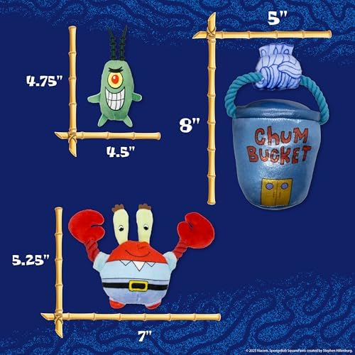 SpongeBob SquarePants, Plush Dog Toys, Chum Bucket Set, 3-Pack