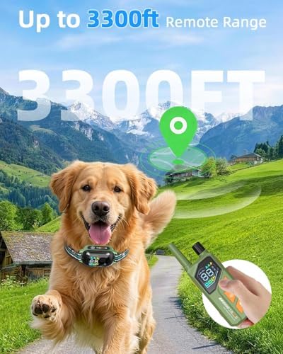 3300ft Dog Shock Collar with Remote Control, IPX7 - Green