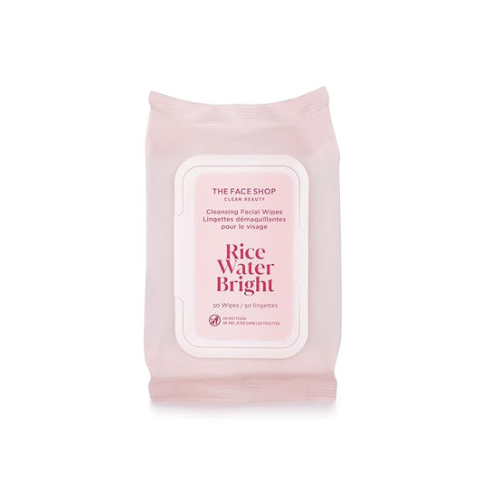The Face Shop Rice Water Bright Makeup Remover Wipes for Face with Rice Extract, Brightening, Moisturizing, Infused with Cleansing Milk, Vegan Disposable Cleansing Facial Wipes, Korean Skin Care