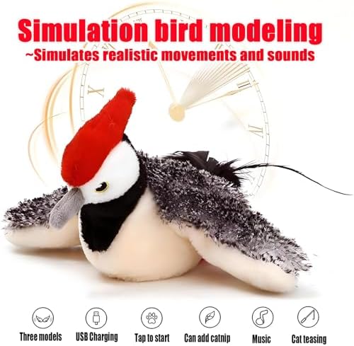 Yewmow Interactive Chirping Cat Toy,Flapping Wings Sound Toy