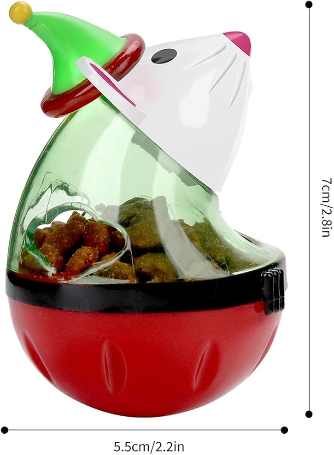 2Pcs Cat Christmas Treat Balls with Tumbler Mouse Toy, Dispenser for Snacks and Dry Kibble, Pet Enrichment Play Ball for Cats