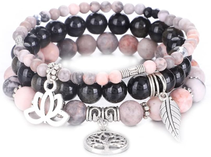 UEUC Tree of Life Yoga Healing Stone Bracelets,Multilayer Lotus Chakra Stone Reiki Bracelet Sets,Anxiety Crystal Natural Stone,for Women Stress Relief