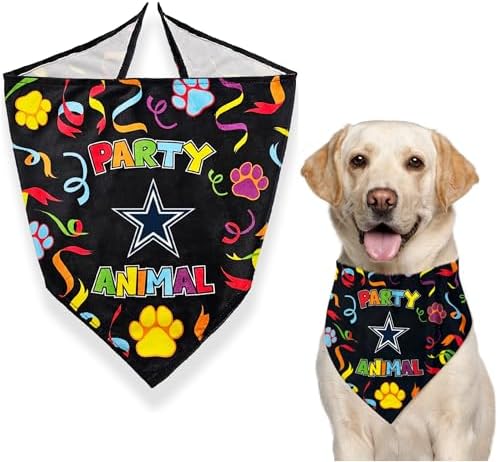 NFL Dallas Cowboys Pet Birthday Bandana, NFL Dog Birthday Party Set and Costume, Licensed Dog & Cat Birthday Party Scarf, Football Team Pet Outfit, Puppy Bday Accessory, Size Large/X-Large