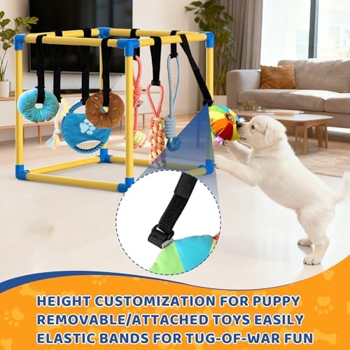 Puppy Play Gym & 8 Toys (Yellow,19.6″ x 19.6″ x 19.6″‌)