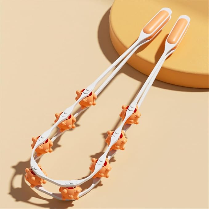Back Massage Roller Rope, Manual Balll Pull Back Strap with 8 Rollers, Handheld Cellulite Self Massage Tool for Body Shaping, Leg Muscle Relief (Orange)