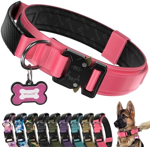 Premium Tactical Dog Collar - Adjustable Military Heavy Duty Dog Collar for Medium Large Dogs - Durable Metal Buckle Dog Collar with Leather Control Handle and Soft Comfortable Padding