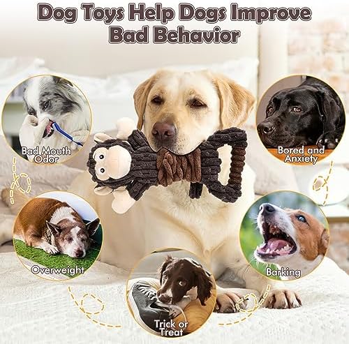 Letsmeet Plush Dog Toy with Crinkle Paper, Tug of War Pull Interactive Toys for Puppies to Large Dogs