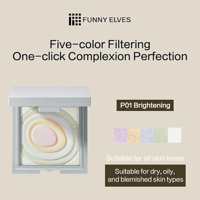 Funny Elves Powder Makeup Face Long Lasting Concealer Brighten Cosmetics Smooth (P01) 1Count