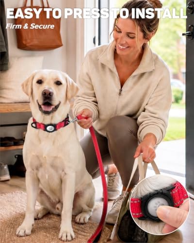 Padded Dog Collar with Waterproof Holder Compatible with Airtag