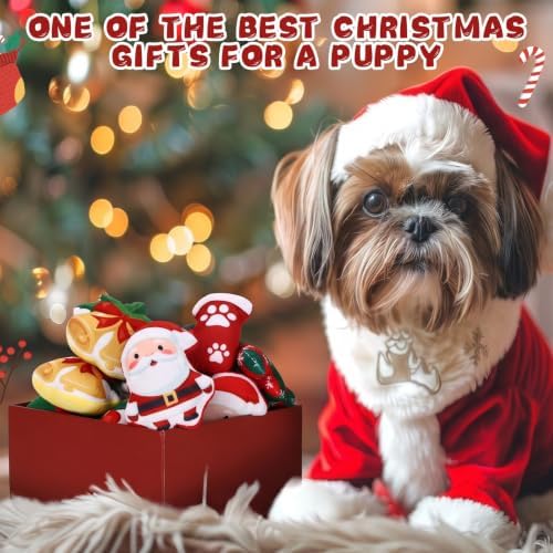 Soulchen 80 Pcs Christmas Dog Toys Set Puppy Squeaky Toys Bulk Cute Stuffed Plush Dogs Chew for Small Medium Pet with Squeakers for Fun & Teething