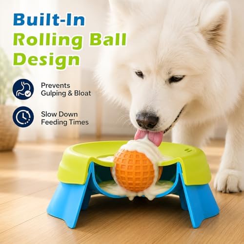 2in1 Dog Lick Bowl with Rolling Ball,Slow Feeder for Dogs & Cats