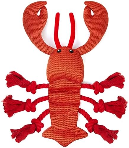TwoEar Lobster Squeaky Dog Toys, Plush Chew Toy with Tug Rope