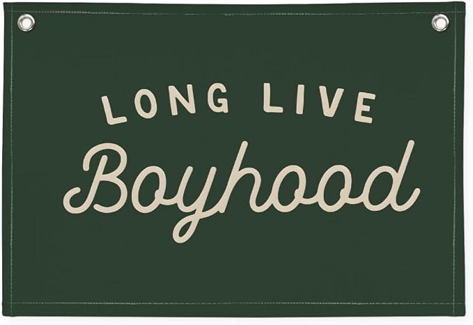 Olive Green Long Live Boyhood Banner Boy Room Decor,Nursery Playroom Wall Decor for Bedroom Living Room Dorm Toddler Decorations Teen Boy Room Decor Kid Banner Wall Hanging Flag Linen 30x20
