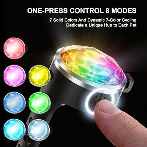 2-Pack Dog Collar Lights, Yesbular USB-C Rechargeable Dog Light Clip-On, Waterproof LED Pet Safety Light with Adjustable Silicone Strap for Night Walking, Camping(RGB 7-Color)
