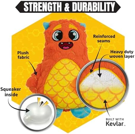 Bite Force - Durable & Strong Dog Toy Orange Monster with Squeaker, Kevlar-Reinforced for Aggressive Chewers.