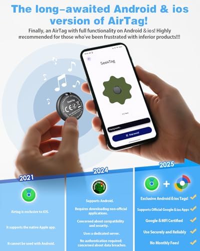 Air Tags for Android,Air Tags-4 Pack Android,Air Tracker Tags with 4 Case,2 Year Battery Life,Google & Apple Find Trackers for Google'S Find Hub App & Apple Find My,IP65 Waterproof Luggage Tracker