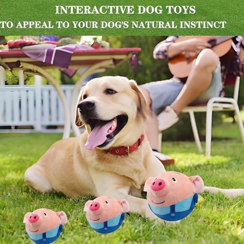 Interactive Dog Toys, Active Moving Pet Plush Toy, Squeaky Dog Ball Toy with Recording Sound, Cute Cartoon Design for Small Medium Large Dogs, Durable & Washable Interactive Plaything (Blue Pig)