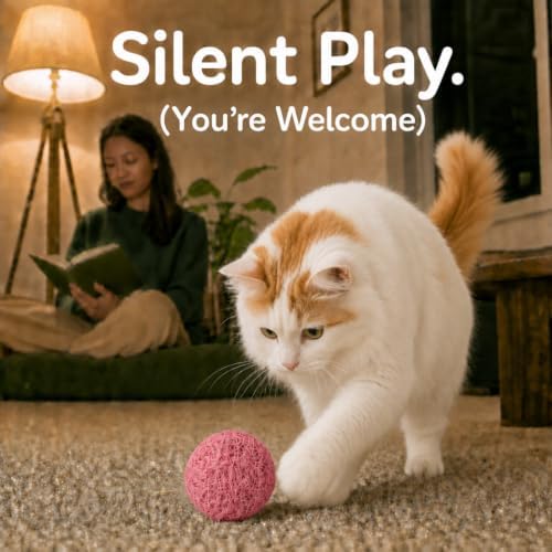 Wool Cat Toys - Silent Felt Balls for Small Pet Fetch and Play - Eco Friendly Quiet Wool Ball Toy for Cats and Kittens - Choose Your Colors - 6PCS Pink