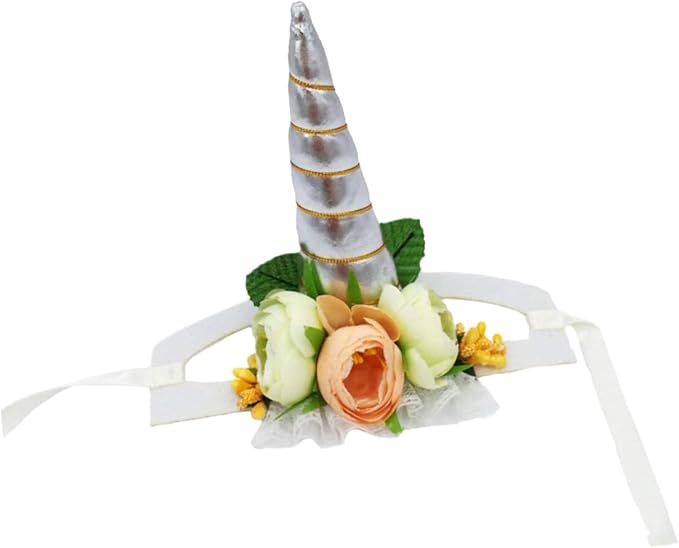 Generic Pet Unicorn Hat Silver Horn Soft Cloth Material Cosplay Party Costume for Cats Dogs Puppies S Comfortable Adorable Accessory for Halloween Birthday Masquerade Events