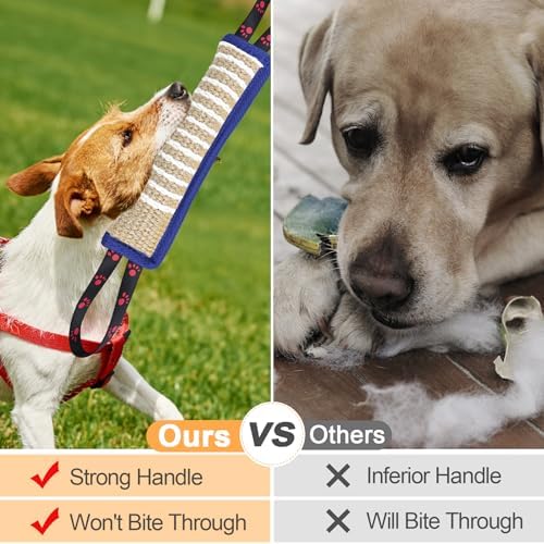 ToLanbbt Dog Tug Toy Dog Bite Jute Pillow Pull Toy with 2 Strong Handles Perfect for Tug of War, Puppy Interactive Play, Tear Resistant Bite Training Toys for Small Medium Large Dogs (Blue Footprint)