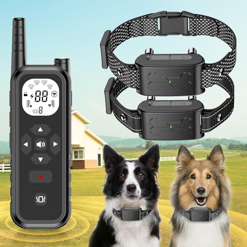 Wireless Dog Fence, Electric Fence for Dogs with Training Collar 185 Days Standby Time, Waterproof & Flash Light Portable Dog Perimeter Collar with 3 Training Mode for 2 Dogs Large Medium