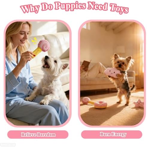 ASOCEA Small Dog Toys 5 Pack, Squeaky Plush Puppy Toys,Pink