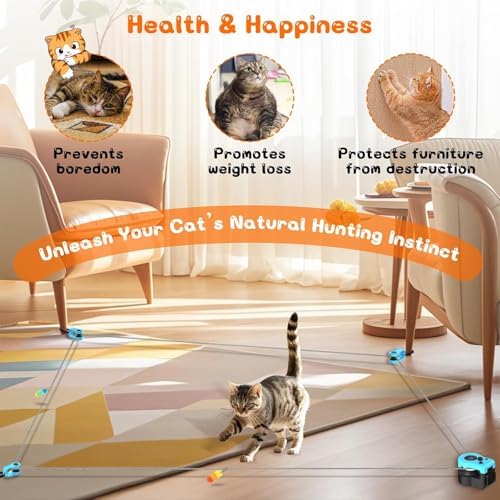 Upgraded Interactive Cat Toy for Indoor, Automatic & Remote Control Cat Chase Toy with Feather Mouse Lure, Adjustable Speed Track, Rechargeable Self-Play Exercise Toy for Bored Cats & Kittens (Blue)