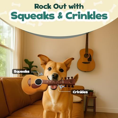 PUPROAR Guitar Dog Toy, Funny Plush Squeaky Puppy Gift, A Birthday Dog Toy & Unique Present for Small, Medium & Large Breeds