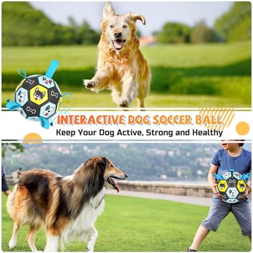 Dog Toy Soccer Ball with Straps, Herding Ball for Dogs, Outdoor Interactive Dog Toy, Dog Fetch Toy, Ideal for Medium & Large Dogs, Great Puppy Birthday (6 Inch)