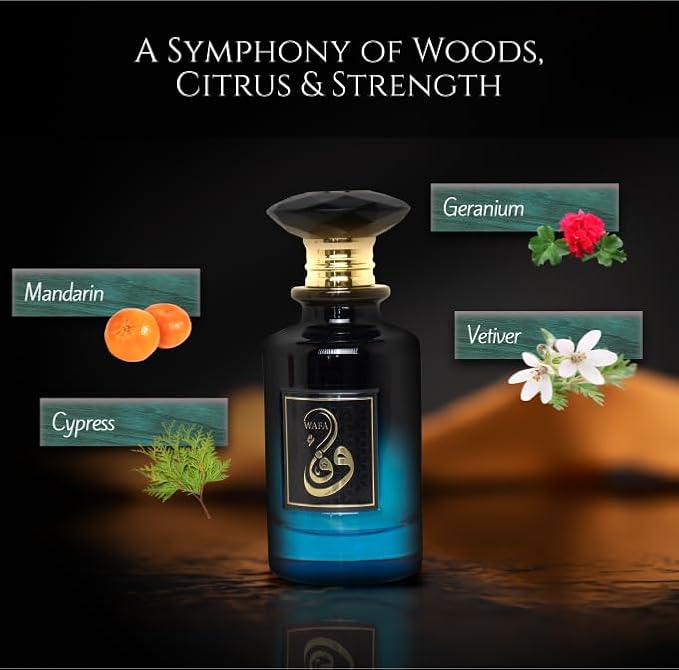 Prince Parfums Dubai – Wafa Men’s Eau de Parfum 3.4 Ounces – Bold Luxury Cologne with Mandarin, Cypress, Geranium & Musk – Citrus Freshness and Refined Woods for the Modern Man