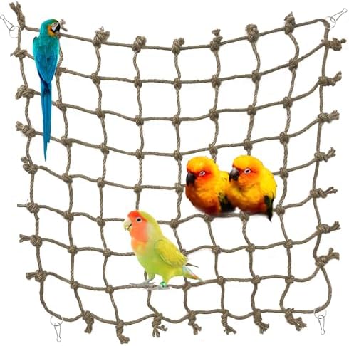 Parrot Climbing Net Jungle Fever Rope Small Animals Toys for Parakeets Lovebirds Finch Budgerigars Conure Cockatiel (L 24" x 24")