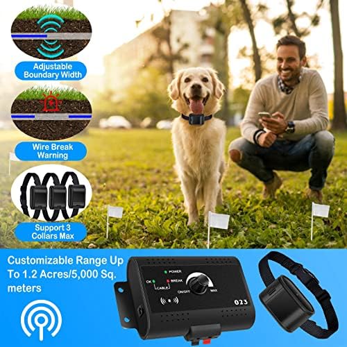Electric Dog Fence System – Wireless Pet Containment System with Dual Waterproof Shock Collars, 984 Ft Underground Wire Covers 1.2 Acres for Small, Medium & Large Dogs (4 lbs+)