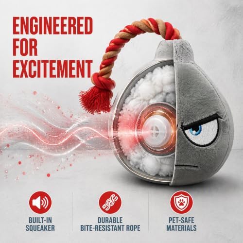 Squeaky Bomb-Shaped Plush Dog Chew Toy with Braided Rope