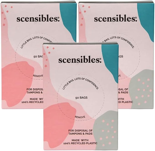 Scensibles Personal Care Disposal Bags (150 Count, Pack of 3) - for Tampons, Pads, Liners, Condoms & More - Discreet, Hygienic & Odor-Reducing Disposal Solution