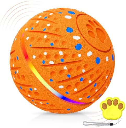 Remote-Controlled Interactive Dog Toy Ball, 3 Play Modes with Barking Sounds & LEDs, Automatic Rolling E-TPU Soft Toy with Tug Rope for Small, Medium, and Large Dogs Boredom