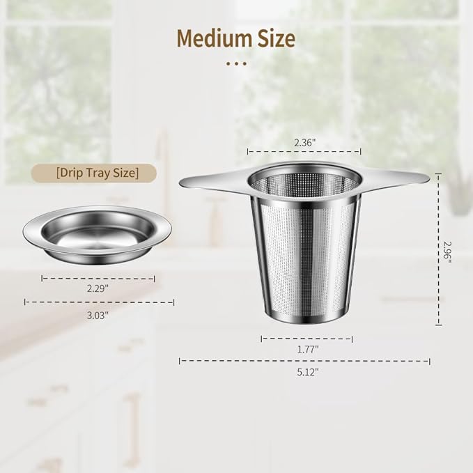 Tea Infuser for Loose Leaf Tea, 18/8 Stainless Steel Loose Leaf Tea Steeper with Drip Tray, Extra Fine Mesh Tea Strainer Diffuser 1Pack