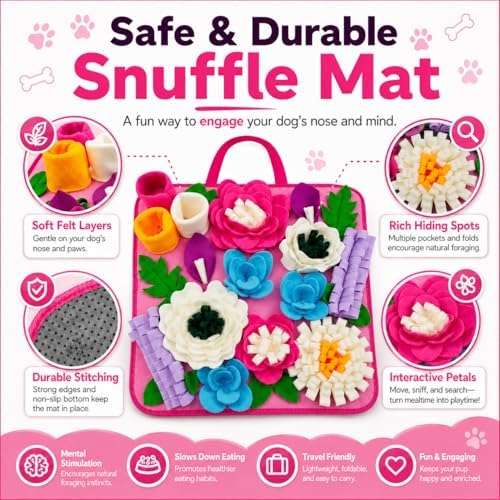 Snuffle Mat for Dogs Sniffing Feeding Mat for Small and Medium Breed Dogs and Cats Non-Slip/Portable/Durable Interactive Puzzle Pet Puppies Toys Encourages Natural Foraging Skills