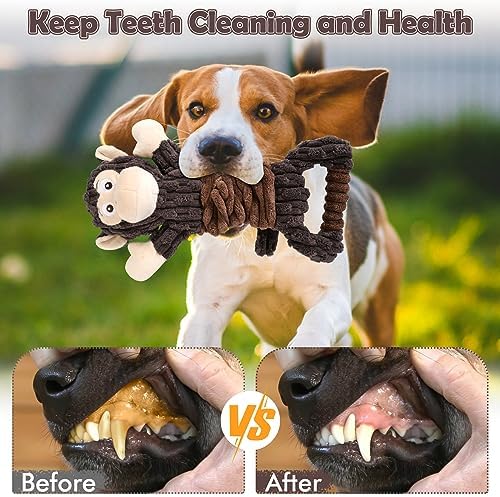 Letsmeet Plush Dog Toy with Crinkle Paper, Tug of War Pull Interactive Toys for Puppies to Large Dogs