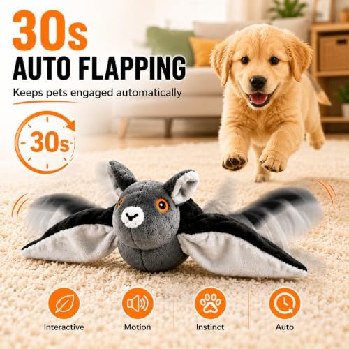 Wild Paws Flying Bat, Wild Paws Flying Bat Dog Toy with Flapping Wings and Chirping Sounds, Interactive Bat Dog Toy for Hanging and Ground Play, Rechargeable Pet Toy for Dogs and Indoor Cats (2pcs)
