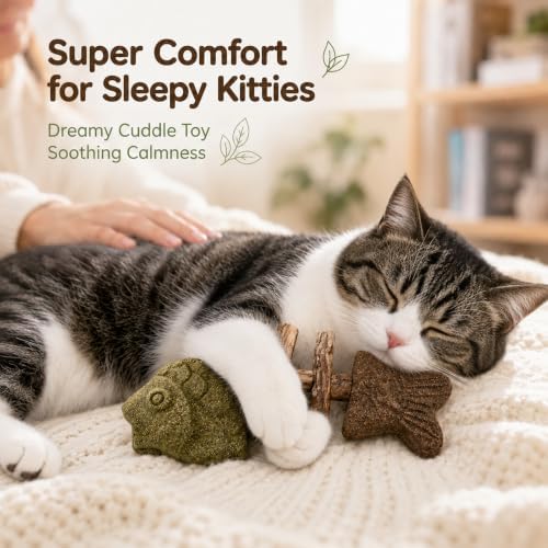 Cat Chew Toy Natural Silvervine Catnip Blend Fish Bone Shaped Teething Sticks for Indoor Kittens to Bite and Play with Fun Stimulation for Pet Mouth Dental Care and Teeth Cleaning
